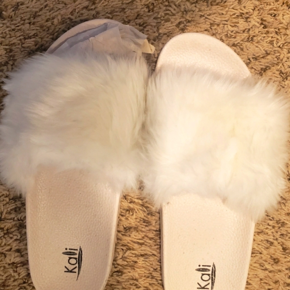 White Fuzzy Slides.